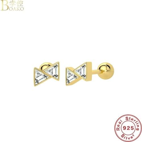 BOAKO 925 Sterling Silver Earring For Women Pendiente Plata CZ Geometry Stud Earing Luxury Jewelry Girl Piercing Earings Gifts