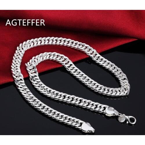 AGTEFFER 925 Sterling Silver 20/24 Inches 10mm Full Sideways Chain Necklace For Women Man Fashion Wedding Party Charm Jewelry
