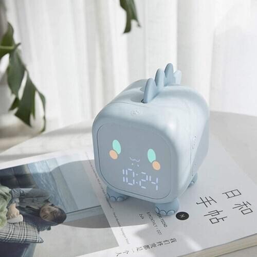 Kids Creative Electronic Alarm Clock Cartoon Dinosaur Small Alarm Clock Timed Wake Up Light Voice Control USB Birthday Gifts