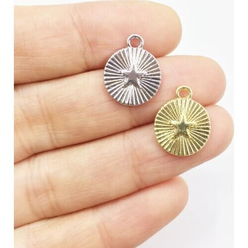 Eruifa 20pcs 12mm Zinc Alloy Popular Star Coin Charms Wholesales Necklace,Earring Bracelet Jewelry DIY Handmade 2 Color