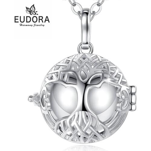 EUDORA Urn Cremation Pendant 20mm Bloom Tree of life Cage Pen Locket Ash Holder Keepsake Capsule Necklace Hollow Ball DIY Jewelr
