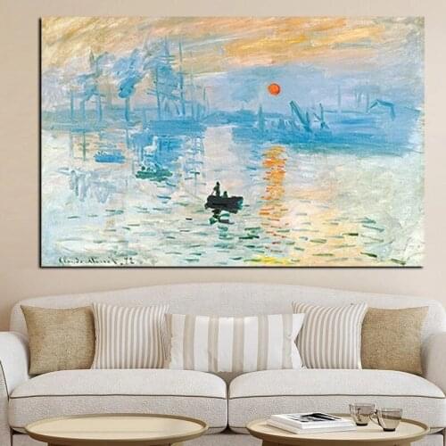 Purple Blue Impression Seascape Canvas Printings Sunrise Famous Landscape Oil Painting Poster Wall Art Picture Cuadros Decor