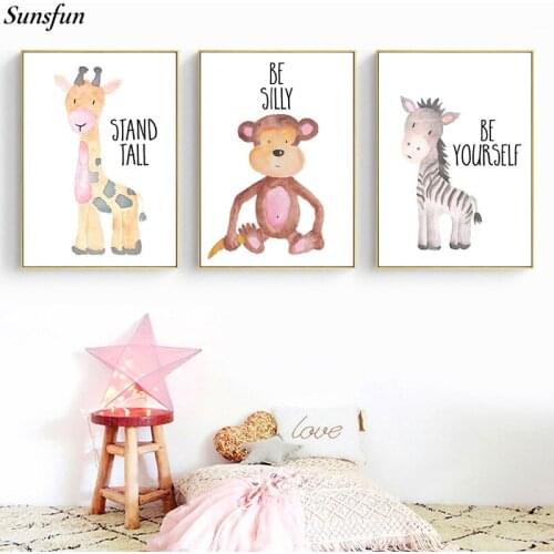 Lion Elephant Giraffe Canvas Poster Watercolor Baby Animal Nursery Wall Art Print Painting Nordic Picture Children Bedroom Decor