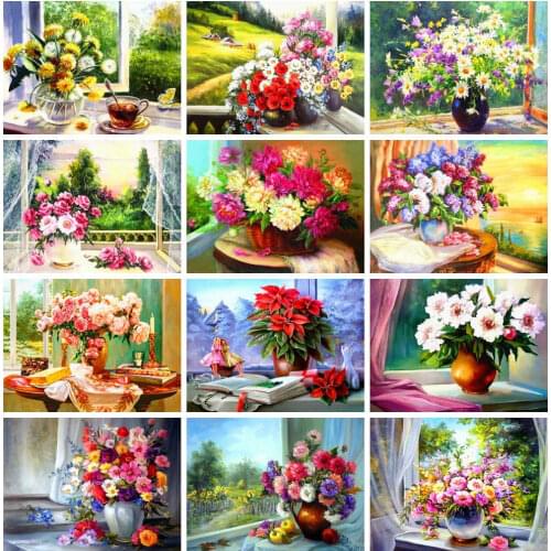 HUACAN 5D DIY Diamond Painting Flower Vase Full Drill Round Home Decoration Embroidery Handcraft Kit New Arrival 2019