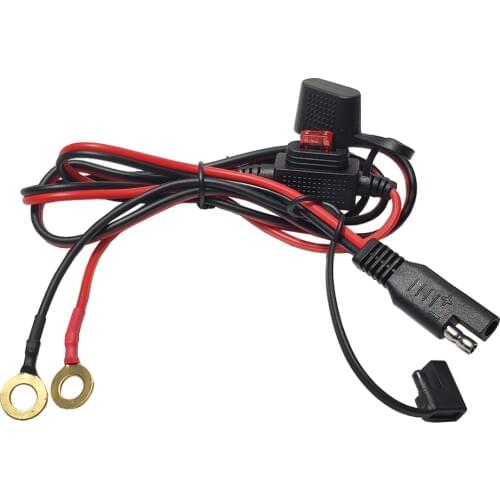 JKM emergency power cord SAE solar plug cord SAE to 8mm brass O-terminal motorcycle test with 10A memory fuse holder