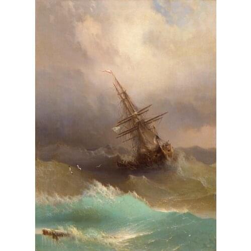 Ivan Aivazovsky Ship in the Stormy Sea seascape oil painting art - hand painted oil painting # accept custom seascape painting
