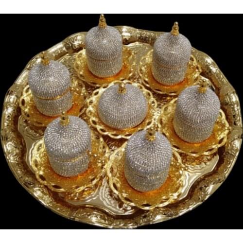 Handmade Coffee Set Special Production Cup with Swaroski Stone Espresso Turkish Coffee Cup Set Nazar Beaded Pearl Stone