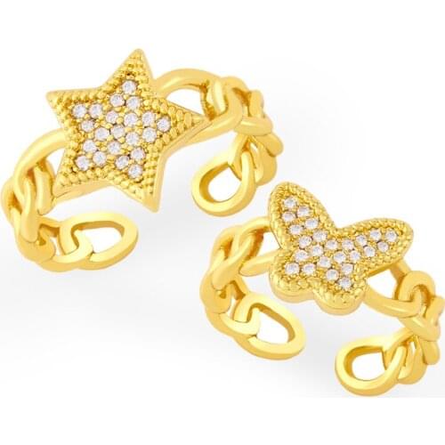 EYIKA Korean Fashion Shiny CZ Star Heart Rings Zircon Cuban Chain Butterfly Opening Ring Woman Engagement Wedding Female Jewelry
