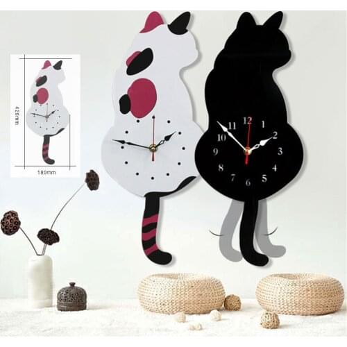 Creative Wall Clock Wag Tail Cat Living Room Decoration Wall Clock for Kids Room Bedroom Wall Stickers Home Decor Funny Cat Toys