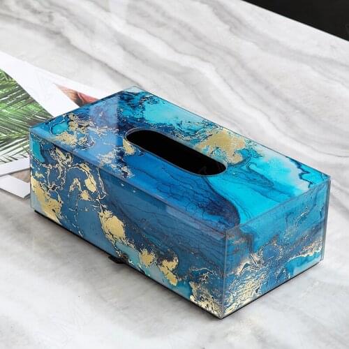 Creativity Glass Tissue Boxes Blue Agate Dining Table Napkin Organizer Restaurant Desktop Paper Drawer Home Decoration Ornaments
