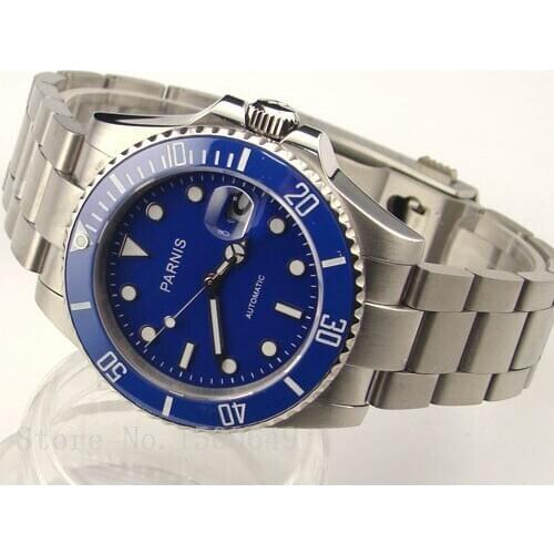 Parnis 40mm Blue Ceramic Bezel sapphire glass Automatic mens watch 1003