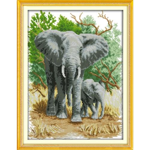 The elephant mother and son (1) cross stitch kit 14ct 11ct pre stamped canvas embroidery DIY handmade needlework