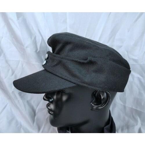 WWII GERMAN WH ELITE EM M43 PANZER BLACK WOOL FIELD CAP HAT