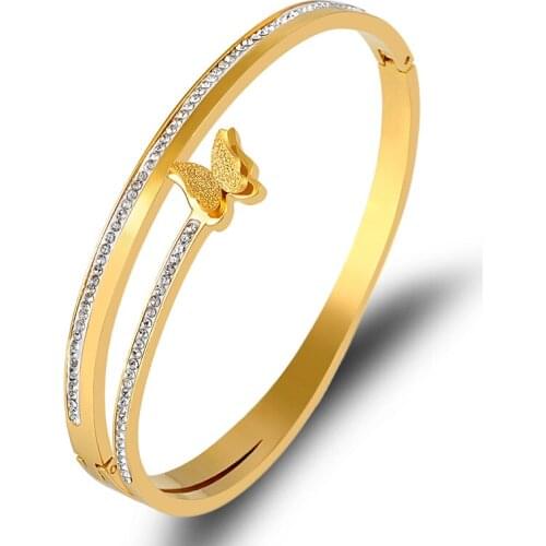 2021 Newest Fashion Hot Sale Style Gold Plated Titanium Steel Bracelet Simple Double Frosted Butterfly Ladies Bracelet For Women
