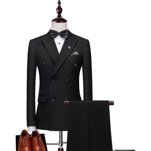 Jacket+Pants) Black Business Slim Fit 2 Piece Groom Tuexdos For Wedding Formal Prom Suit Party Evening Blazer Custom Made