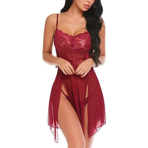 Sexy Lace Lingerie Women Porno Underwear Costumes Solid Hot Erotic Babydoll Costumes Nightgowns Ultra-thin Sleepwear Nightdress