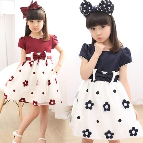 Floral Dress For Girls Summer Mesh Girls Dress Bow Kids Clothes Childrens Dress Spring Teen Girls Clothing Baby girl clothes