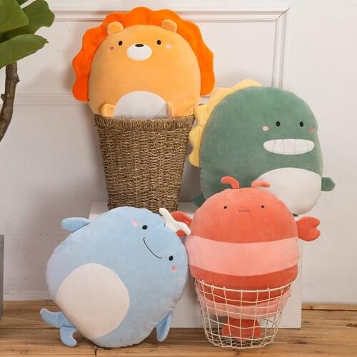 Plush Throw Pillows Hand Warmers Cartoon Stuffed Lion Panda Dinosaur Animals Shape Buttocks Cushions Kids Toys Gifts Pillows