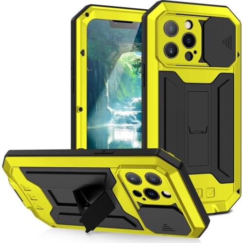 With Glass Camera Lens Heavy Duty Shockproof Fundas Metal Stand Cover for iPhone 13 Mini Pro Max 13pro Case TPU Silicone Coque