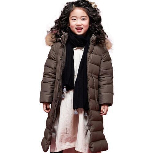 Girls Down Coat Lengthened Over Knee Hair Collar Winter Middle and Large Childrens Down Jacket White Feather Princess Downjacket