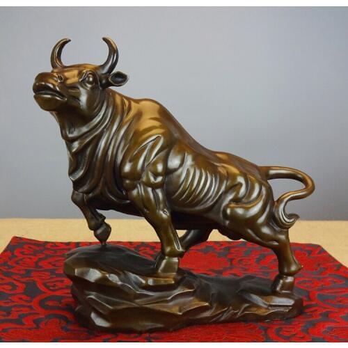 L size TOP COOL Business gift - Home office efficacious fortune Mascot Money Drawing FENG SHUI lucky Bull cattle Bronze statue
