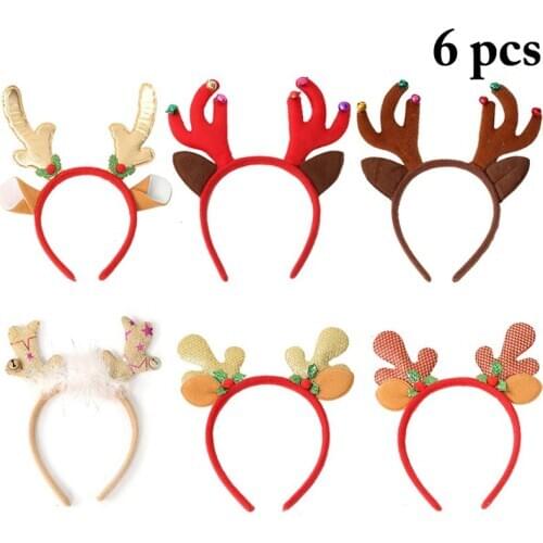 6Pcs/Set Christmas Headband Antler Bell Decor Creative Cute Festival Headband Hair Hoop Hair Accessories Party Supplies