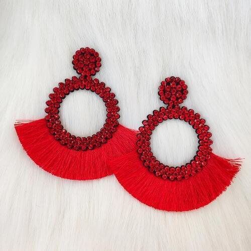 Fashion BohemianTassel Earring For Women Geometric Handmade Big Rhinestone Statement Long Fringe Tassel Earrings Jewelry