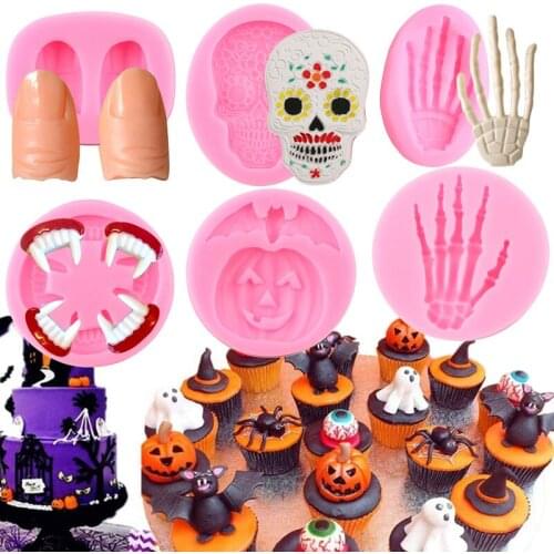 Halloween Silicone Molds Pumpkin Bat Finger Witch Fondant Cake Decorating Tools Cupcake Topper Mould Chocolate Moulds Resin Mold