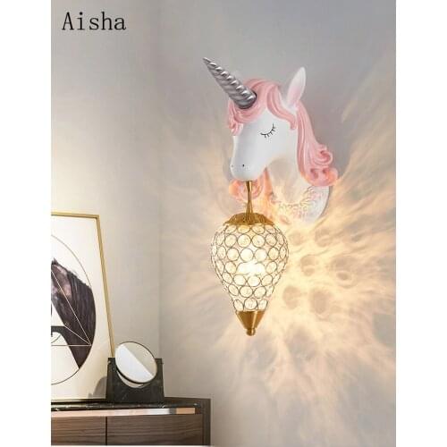 Nordic Simple Lovely Unicorn Led Wall Lamp Bedroom Bedside Lamp Girl Pink Creative Room Sconce Wall Lights Cartoon Unicorn Lamp