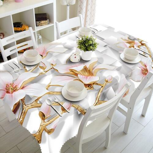 3d Lily Tablecloth Golden Bough and Rose Washable Dustproof Thicken Cotton Cloth Rectangular and Round Table Cloth