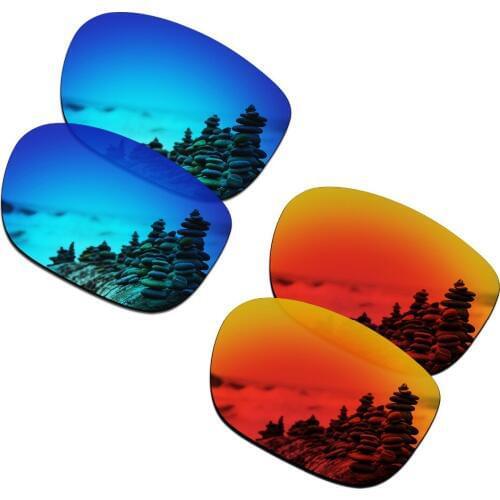 SmartVLT 2 Pairs Polarized Sunglasses Replacement Lenses for Oakley LBD Ice Blue and Fire Red