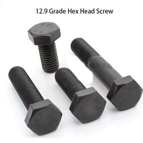12.9 Grade Hex Head Screw Alloy Steel High Strength Hex Head Full Tooth Bolt M5 M6 M8m10 20Pcs