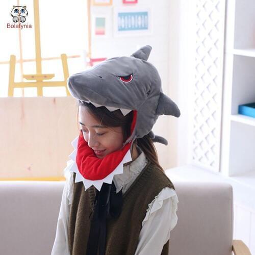 BOLAFYNIA Japanese cute plush shark headgear shark hat plush toy hat stuffed toy cap