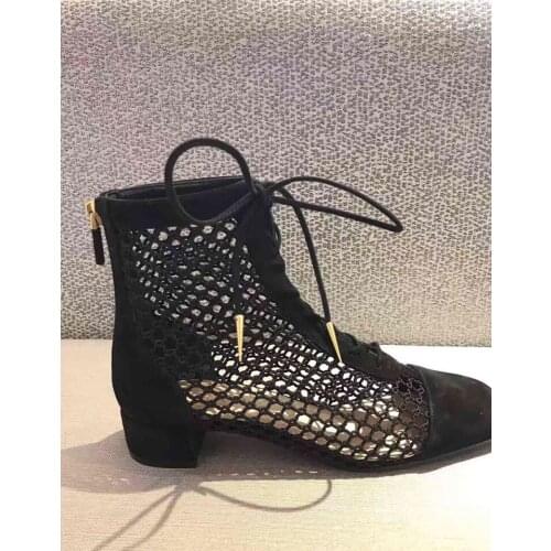 Heels Women 2021 Summer Shoes Sandalias De Las Mujeres Baotou Lace-up Sandals Net Women Thick Heel Zipper Roman Style High Heels