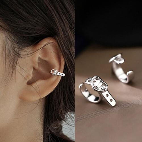 2021 Korean Fashion Heart Belt Waistband Shape Small Ear Clip Earring For Women Metal Silver Color Ear Cuff Aesthetic Jewelry