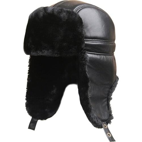 Big Ear Protection Winter Leather Lei Feng Hat Thickened Warm Outdoor Mens Middle-Aged And Elderly Leather Caps