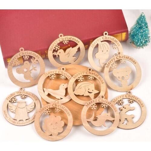 5pcs 8cm Natural Wooden Christmas Ornaments Tree Hanging Pendants Christmas DIY Decorations for Home New Year Gift MT2196