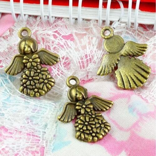 60pcs/lot 17*21.5MM Vintage Antique Bronze Plated Angel wings pendants Jewelry Charm Pendants Findings Fit Jewelry Making