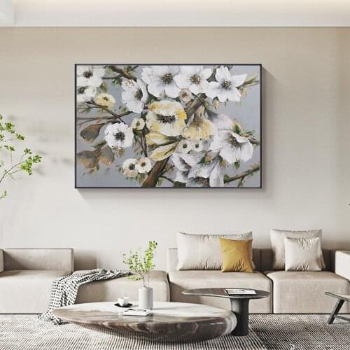 Abstract White And Pink Flowers Oil Painting 100% Hand Painted On Canvas Modern Landscape Wall Art For Living Room Home Decor