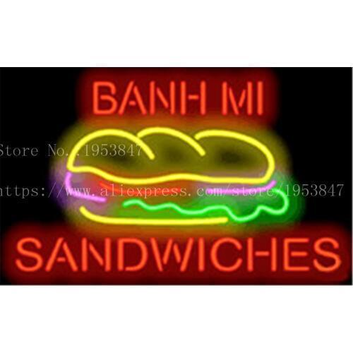Banh Mi Sandwiches Neon sign Real Glass Tube Bulbs Light Bar Beer Club Decoration Signboard drink Deli Shop Store 19"x15"