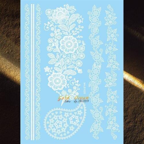 Large Henna Temporary Tattoo White Flash Fake Waterproof Bracelets Tattoo Jewelry FLower Chains GM-LS1025 Women Body ARt ARm
