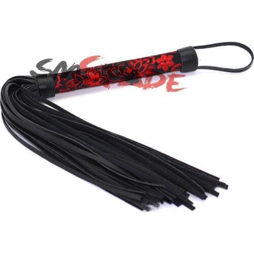 39cm length Adult Bondage Spanker Floral Cloth Handle Sexy Whip Flogger PU Tail For Sex Game Restraint Flogger Fetish