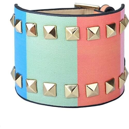 Charm multicolor wide rivet leather bracelet For women New Fashion Jewelry Punk Classic Trendy New Style