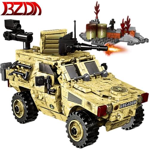BZDA VBL Armored Vehicle Building Blocks Armored Forces Soldier Weapon Scout Car Bricks Educational Toys For Boys Gift