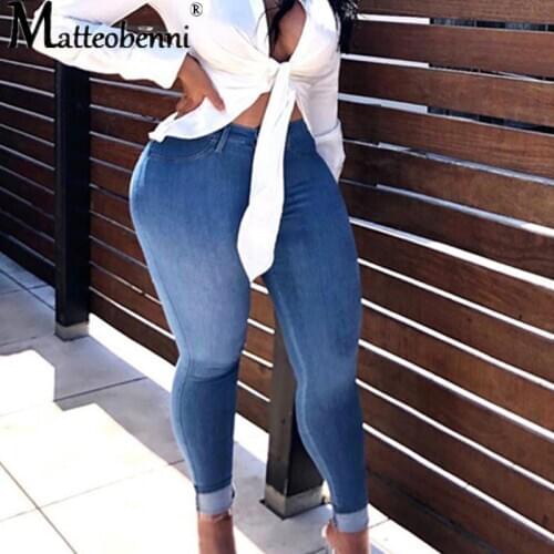New Summer Stretch Denim Blue High Waist Pencil Pants Autumn 2021 Women Casual Streetwear Jeans Fashion Skinny Pockets Trousers