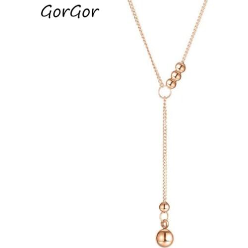 GorGor Necklace Women Stainless Steel Pattern Rose Gold Plated Bead Pendant Individuality Exquisite Trendy Jewelry TX-1714