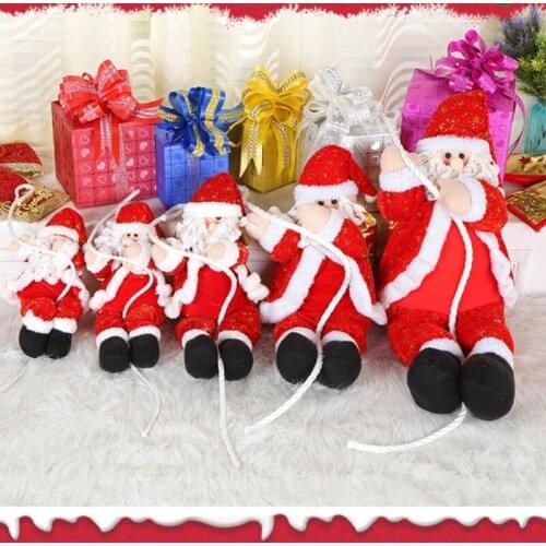 Christmas Tree Pendant Ornament Novelty Santa Claus Climbing Rope Plush Doll Toy for Xmas Home Party Wall Showcase Decoration