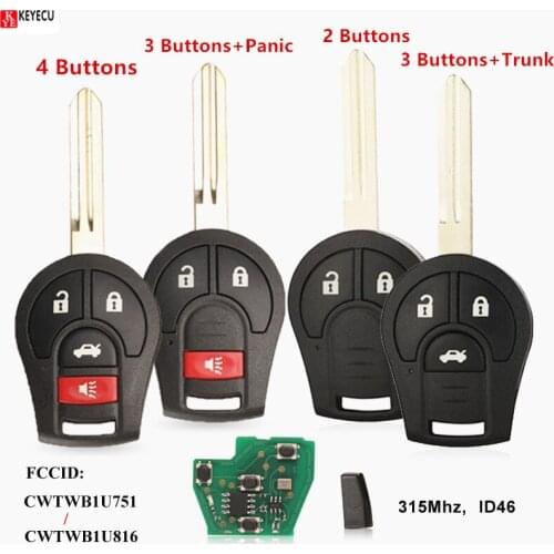 KEYECU 3/4 Button 315MHZ Remote Car Key For Nissan Keyless Entry 46 Chip Fob Transmitter CWTWB1U751 1788D-WB1U751 H0561-C993A