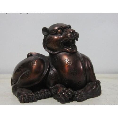 Chinese Folk Copper Bronze Animal Ferocious Leopard Panther Catamount Statue