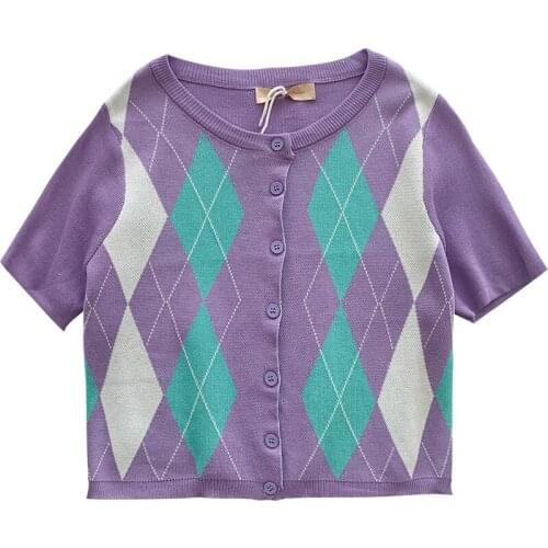 Summer new fashion plaid knitted casual T-shirt